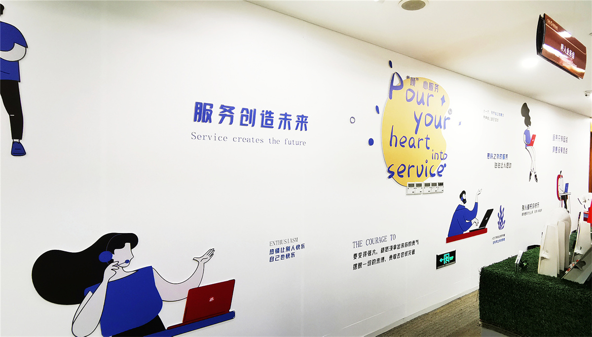 服务类文化墙,办公室墙绘